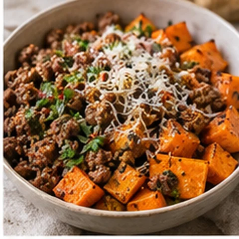 Beef Mince + Sweet Potato Cubes + Parmesan