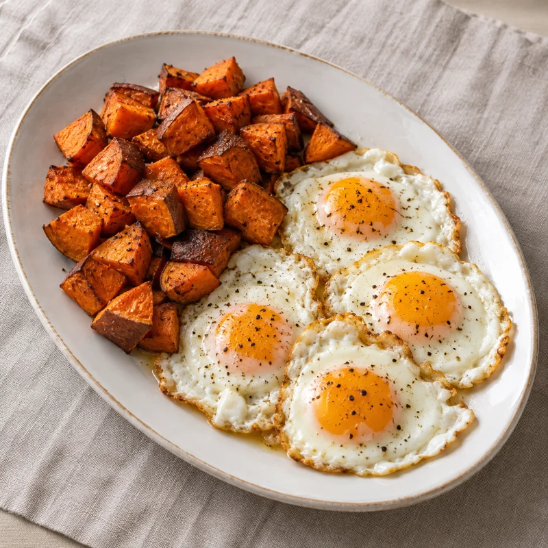 Fried Eggs with Roasted Sweet Potato