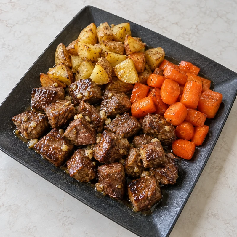 Garlic Butter Steak Bites, Potatoes & Carrots