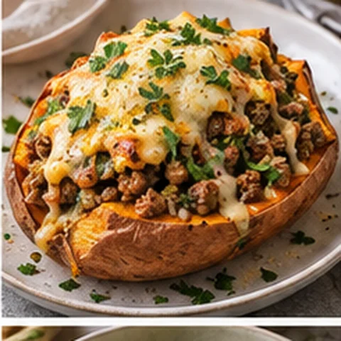 Loaded Sweet Potato with Beef Mince & Cheese
