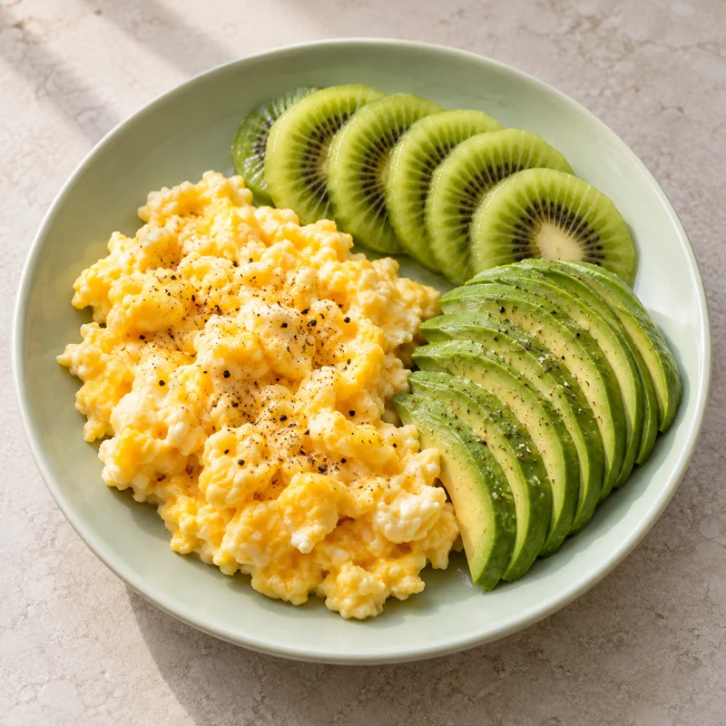 Scrambled Eggs, Avocado & Fruit