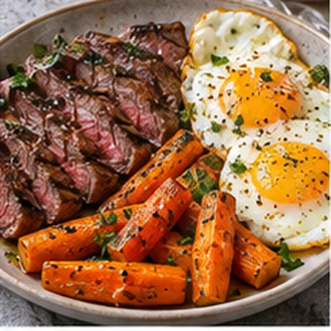 Steak + Eggs + Buttered Carrots