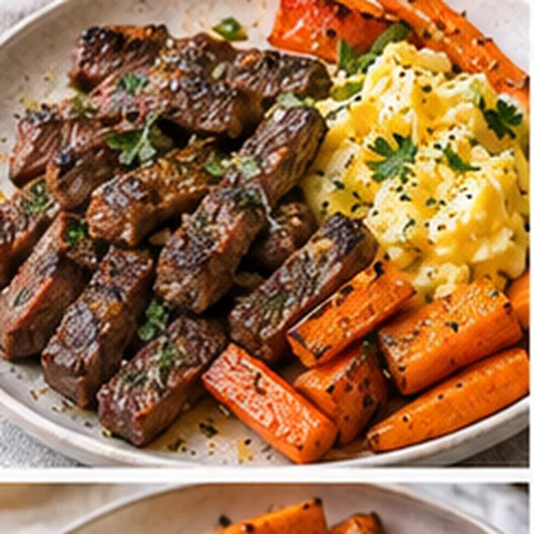 Steak Strips + Eggs + Roasted Root Vegetables