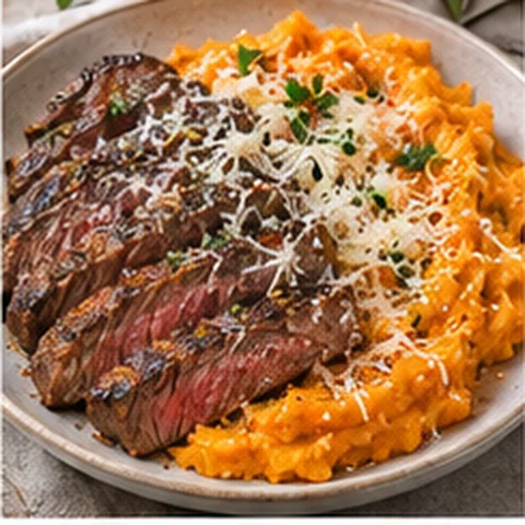 Steak + Sweet Potato Mash + Parmesan